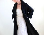 1960s Black Wool Swing Coat. 50s Style. Mad Men Fashion. Office Fashion. Winter Coat. Outerwear. Size Large