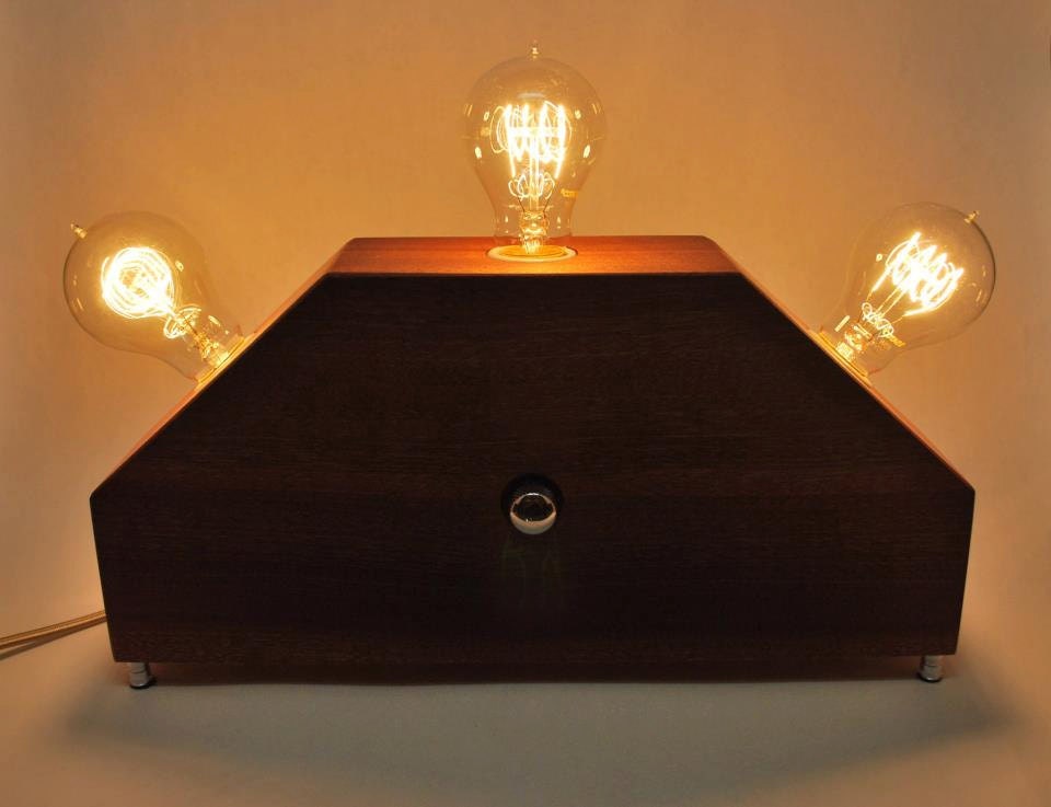 The Menlo Park Lamp- Triple Edison's in Sapele Wood w/ Full Range Dimmer. Modern Table or Desk Lamp.
