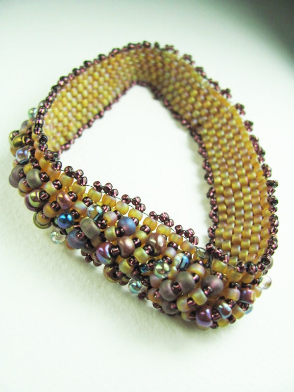 Beadwork Bangle Bracelet - AB Multi Color - Gold, Pink, Purple, Burgundy, Melon, Terracotta - SRAJD
