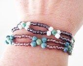 CLEARANCE 2 Bracelets - Beadwork Beadweaving Daisy Chain - Purple Mauve Pink Green Blue White - SRAJD