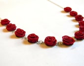 Valentines Day Jewelry - A Dozen Red Rose Link Necklace - Handmade Polymer Clay Flower Jewelry - Unique - Any Color - Gifts Under 20, 30