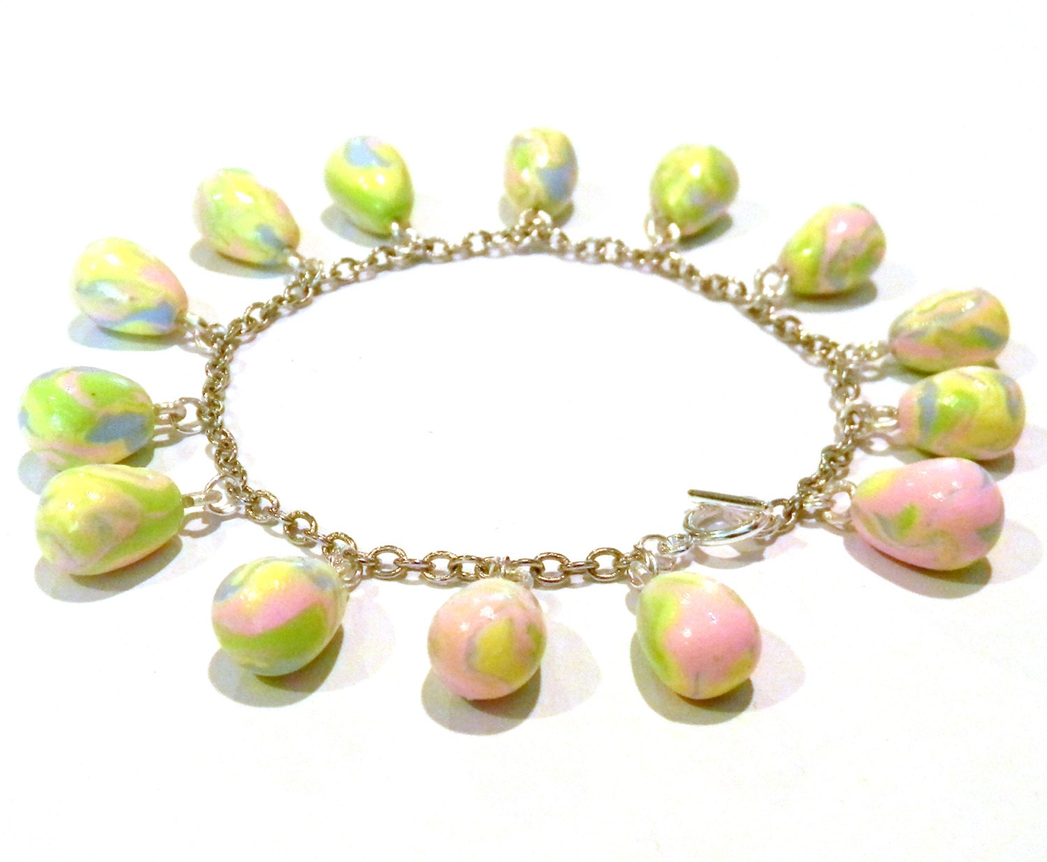 Easter Egg Charm Bracelet - Tie Dye Pastel Colors - Pink, Green, Yellow, Blue - Holiday Accessories - Jewelry - Gifts Under 20, 25, 50