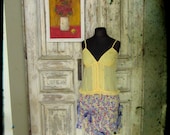 Floral and Plaid Patchwork Tank Dress / Upcycled Clothing / Women Day Dresses / Yellow and Purple / Boho Rustic Chic  / by Garage Couture
