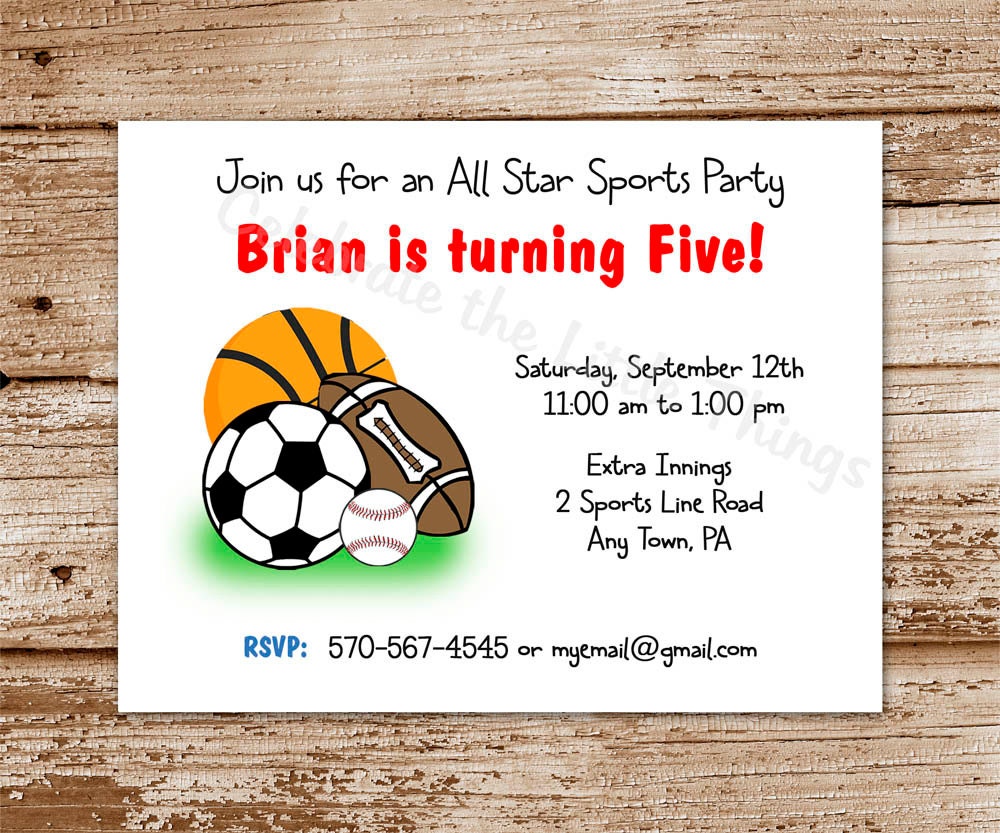 SET of 12 ALL STAR Invitations : Sports, Football, Baseball, Soccer, Basketball Il_570xn