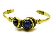 Wire Wrap Brass Bracelet with Lapis Lazuli and Black Onyx stone