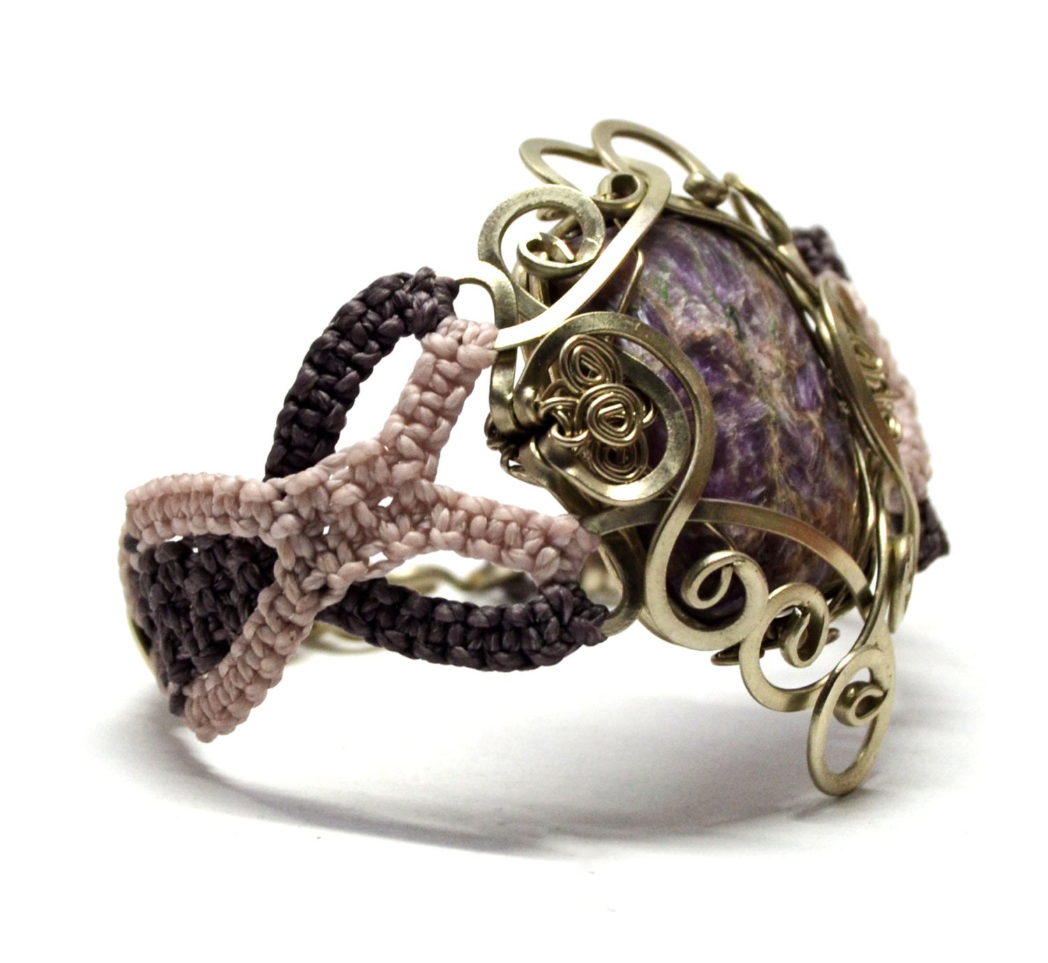 Wire Wrap Macrame Bracelet with Charoite stone