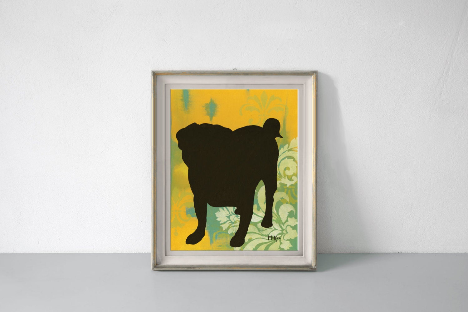 Pug Art Print, Silhouette Wall Decor, 11 x 14 inches