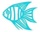 Angelfish digital stamp clip art in turquoise and black