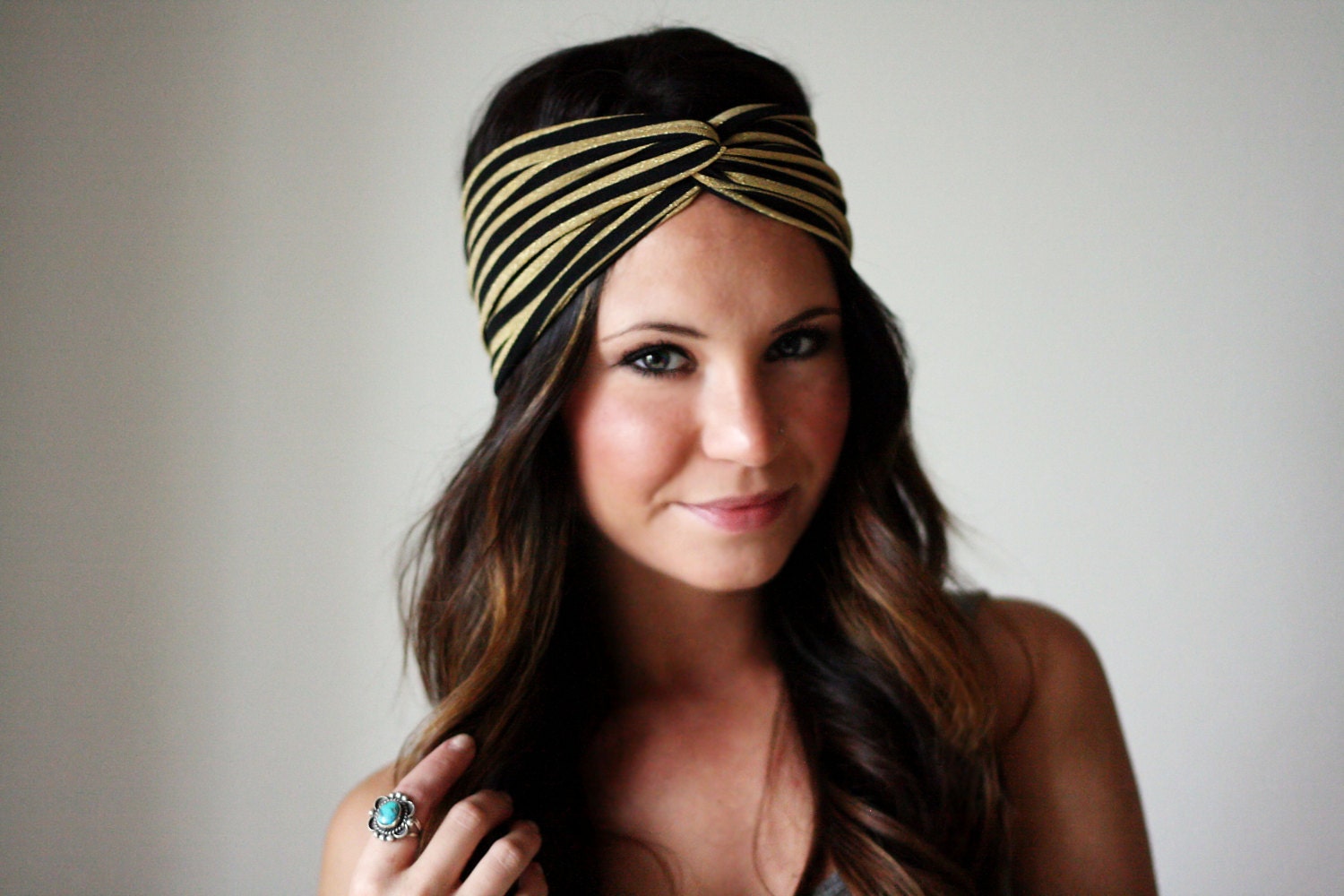 Gold and Black Stripe - Twisted Turban Style Headband