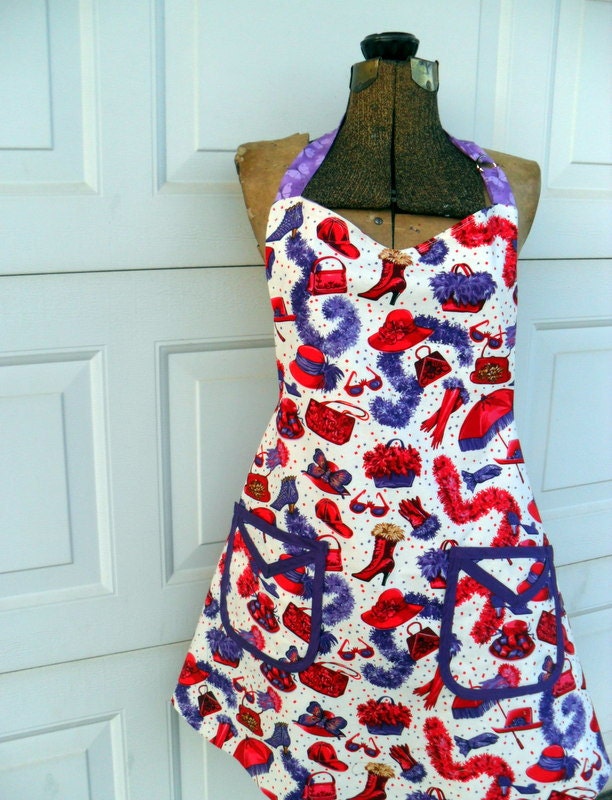 Retro Style Apron Plus Size Reversible Red Hat Society Full Apron Large