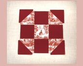 Pre Cut Cotton Quilt Block fabric, red toile with greyhound, rabbits, foxes, 9 inch square . sit r