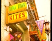 China Town Photo - San Francisco - Kites - Yellow Sign - Cityscape - TTV Photo - 8 x 8 Print - Vintage - Shop Signs - Color Photo - Fine Art