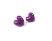 Small Heart Earrings - Purple Stud Earrings, Simple Heart Earrings, Resin Jewelry, Cute Earrings, Silver Posts