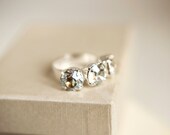Crystal Moonlight  trilogy ring - swarovski 8mm cabochon 3 pcs - silver tone base