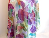 Silk Chiffon Shawl /Scarf Hand-Painted Flowers by Artist
