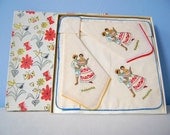 1950s handkerchiefs Vintage Novelty Panama Vacation Travel Souvenir Embroidered Hankies 50s Cotton Hanky Gift Box Set of Three