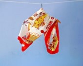 Puerto Rico Souvenir Scarf 1950s Novelty Print Collectible Travel Hair Scarf Red Orange Yellow Hand Rolled Rayon Tourist