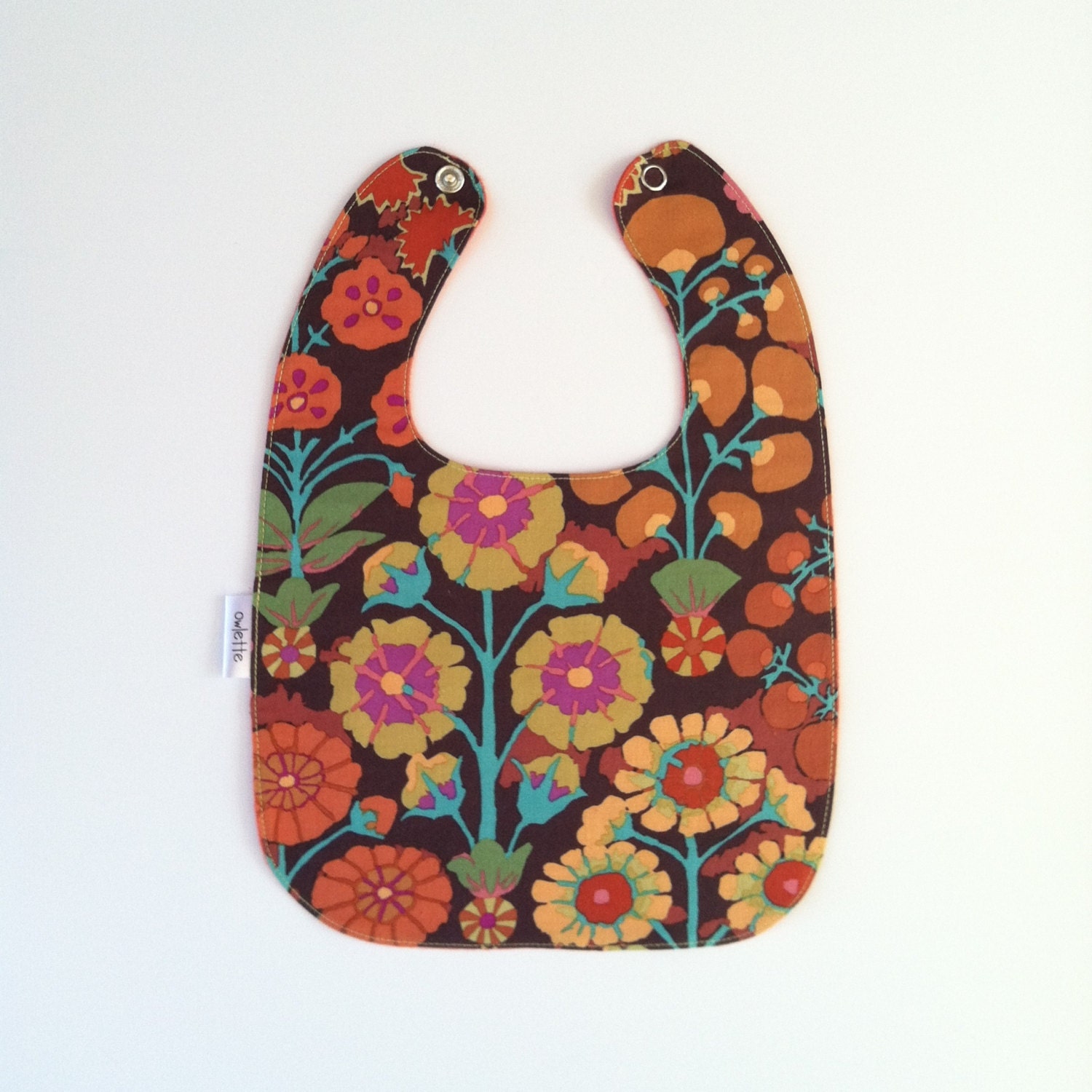 Snap Bib, Flower Purple Yellow Teal, nickel free