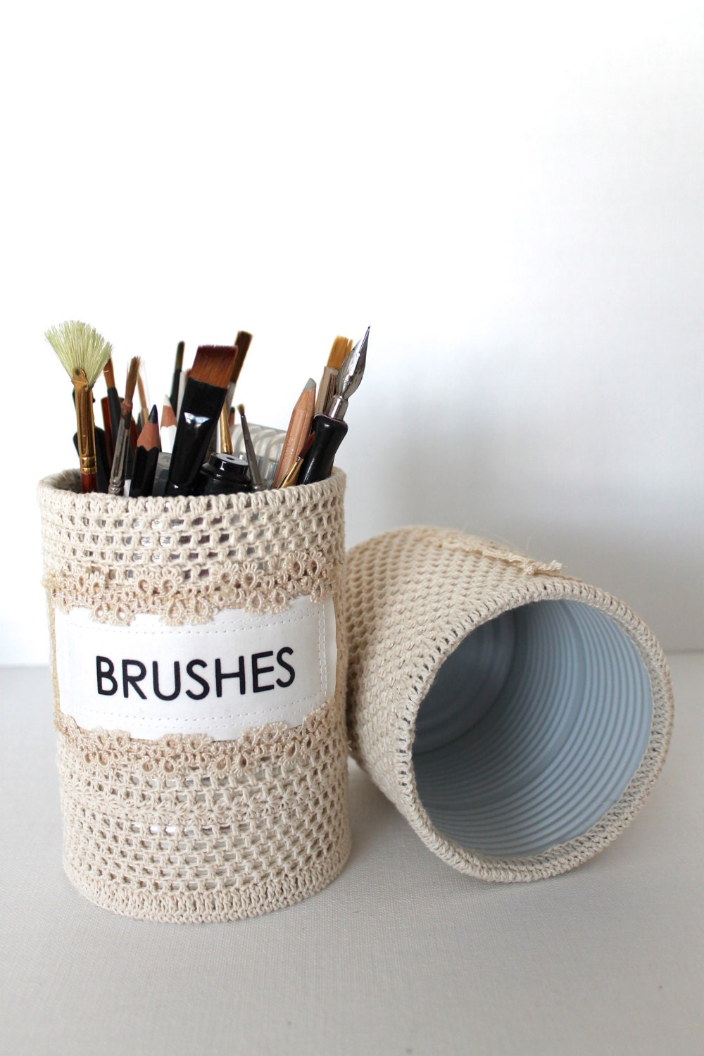 TEACHERS GIFT Pencil Holder Crochet Handmade Gifts for Artists Up Cycled Eco Friendly