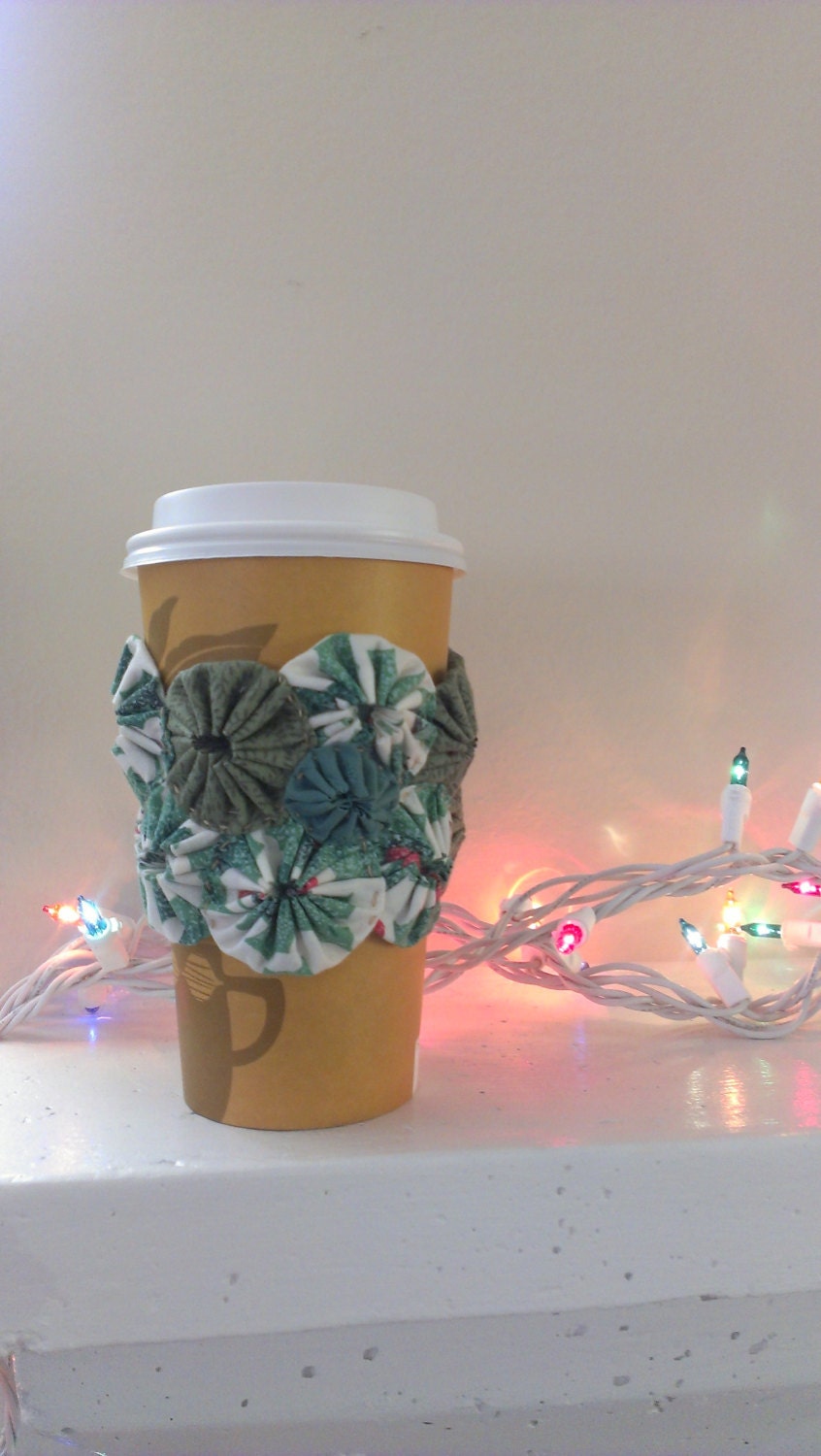 Cup Kozy Handmade Eco Friendly Holiday Coffee Tea Cup Cozy or Cuff    ooak