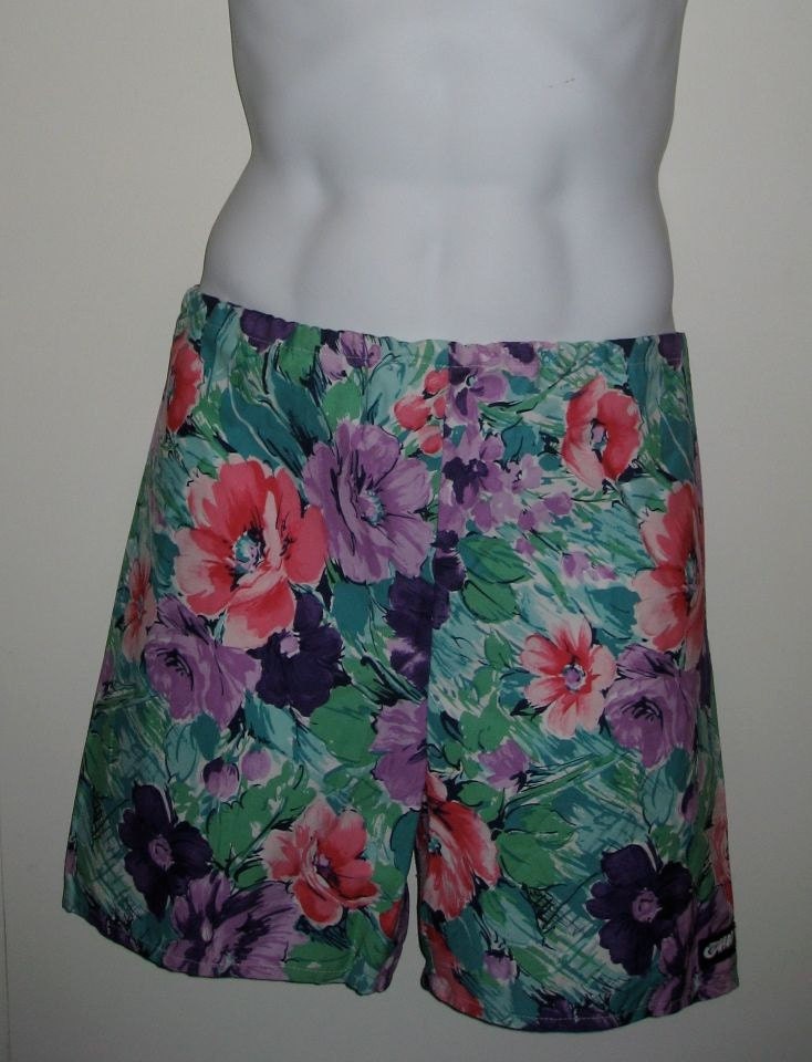 Deadstock Vintage 1980's Surf Board Shorts TRIM Floral Pattern NWT NOS size Large 32/34