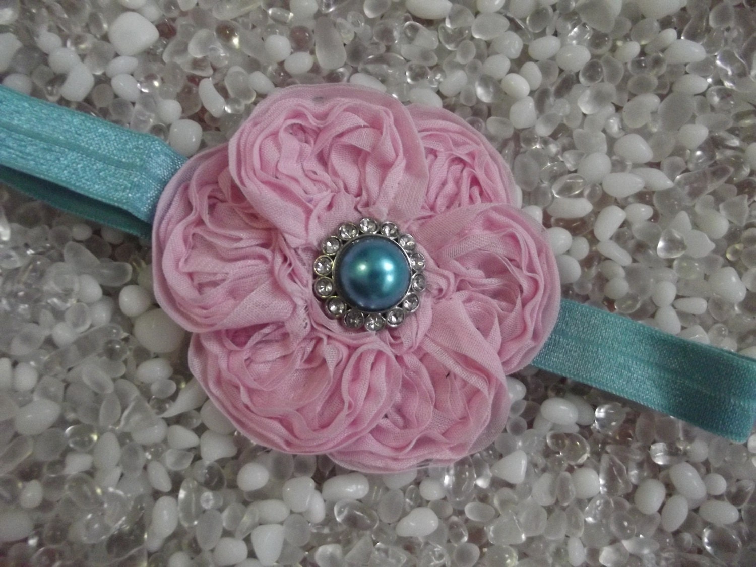 Shabby Chic Vintage Style Pink and Turquoise Headband - Baby - Newborn - Infant - Toddler - Teen - Adult - Girl - Photo Prop