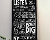 New  FAMILY RULES  Typography Word Art Sign on wood Distressed