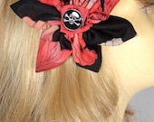 Upcycled Red & Black Skull Pinup Hair Flower