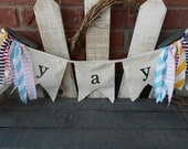 Monsters University Birthday / Yay / Rustic /Birthday/ Torn Fabric Rag Garland/  Shabby/ Vintage / Bunting / Nursery/ Wedding