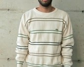 Lacoste Striped Sweater / Vintage Cream Jumper / Oversized Cozy Jumper
