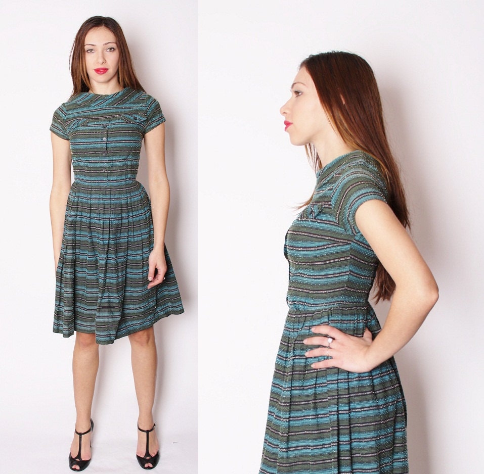 Vintage 1950s Blue and Black Swiss Dot Babydoll Dress / Dress / Dresses / Short Dress / 1950s Dress / 1797
