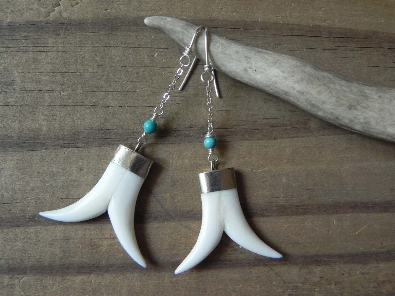 Double tusk drop earrings, tribal earrings, eclectic drop earrings, spike earrings, bohemian drop earrings