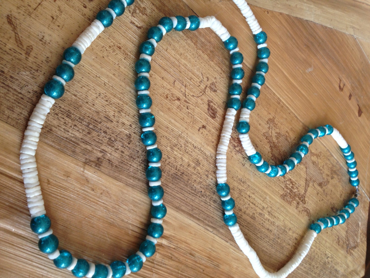 Shell and Blue Glass Beads Necklace