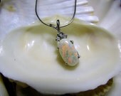14k Opal and Diamond Necklace with 14k Snake Chain 20 inch 4.5g