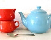 Sugar and Creamer. Fiestaware. Coral Color. Vintage Kitchen. Tea Set Accessories.