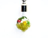 Glass Pendant Necklace, Terrarium Necklace for Spring (Heartdrop), Glass Necklace, Glass Jewelry