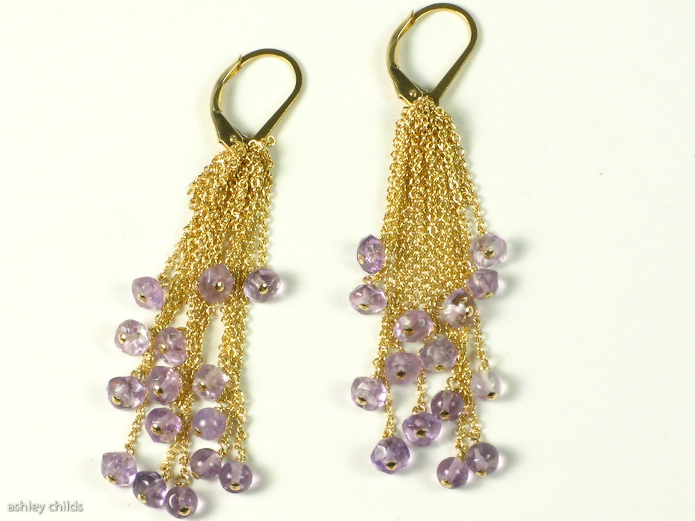 Amethyst Gold Chain Fringe Earrings AC0693 by Ashley Childs