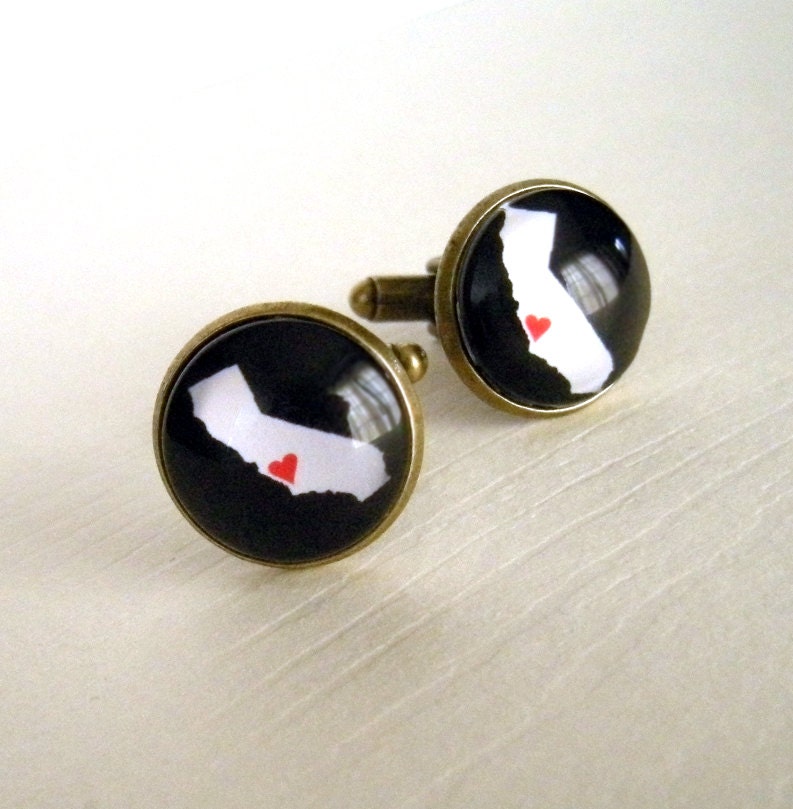 California Love Cufflinks (or your state) - Larger Size - Custom Antique Brass Map Cuff Links for Your Groomsmen or Groom Wedding Party