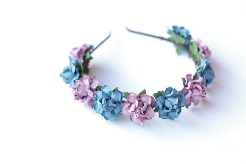 sweet rosie rose flower headband / lilac & blue / vintage inspired floral headpiece, rustic, wedding, bridal, pastel, hair accessory