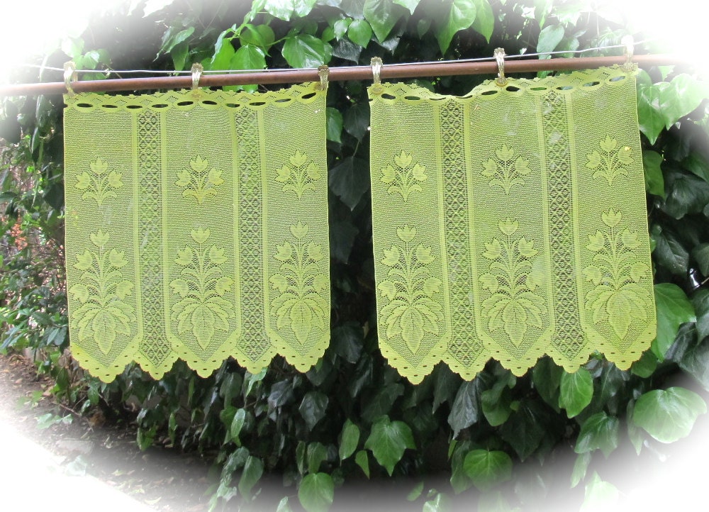 Citrus Lemon French Lace Valances, Yellow Cafe Curtains, French Brise Bise