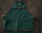 Waxed Canvas and Leather Apron - Green/Brown