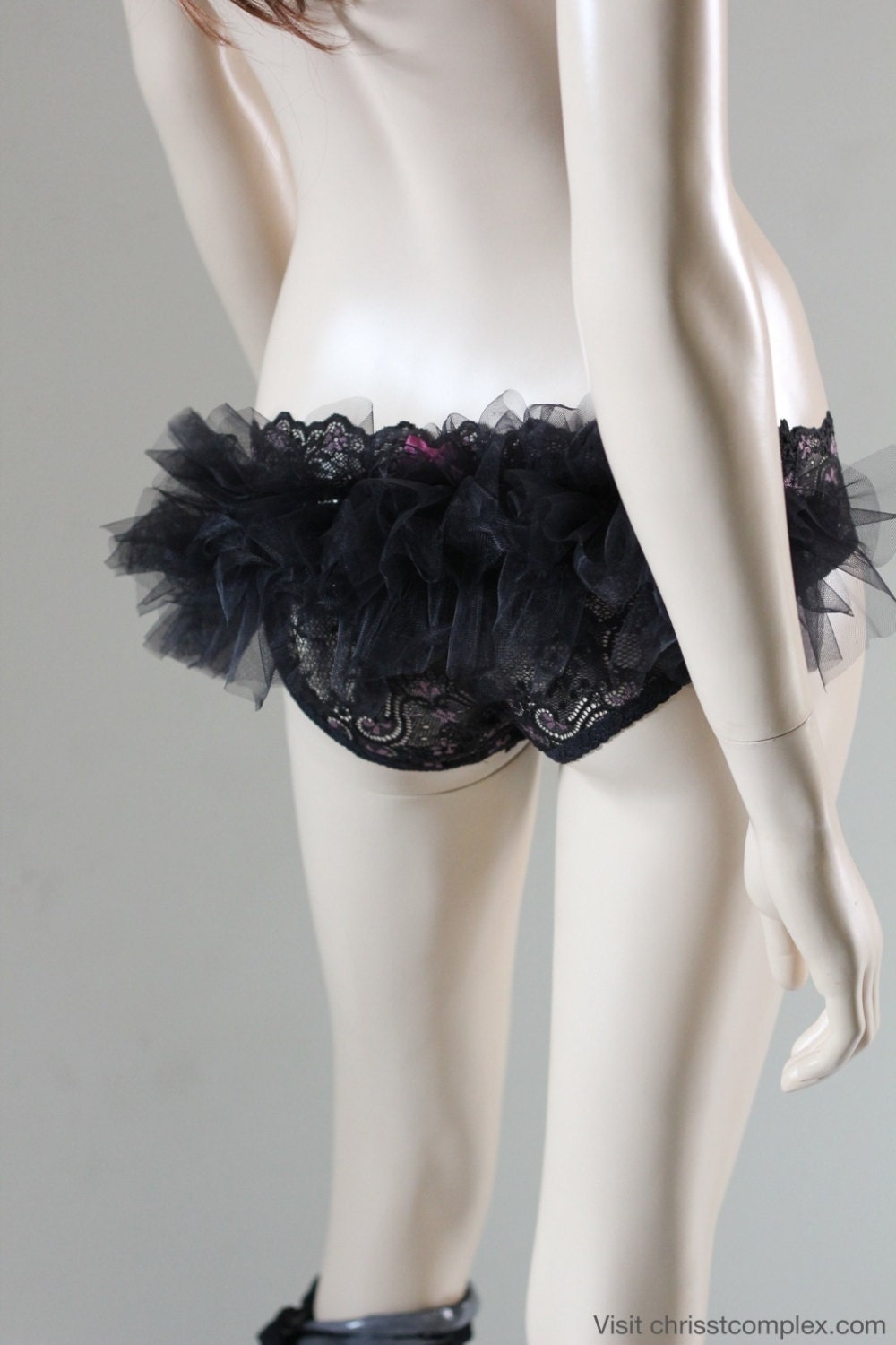 Pink Black Panties Bustle Steampunk Lingerie Knickers Kawaii Ruffle Stretch Lace Ruffle Tutu - Chrisst Unique Fashion - SPECIAL ETSY PRICE