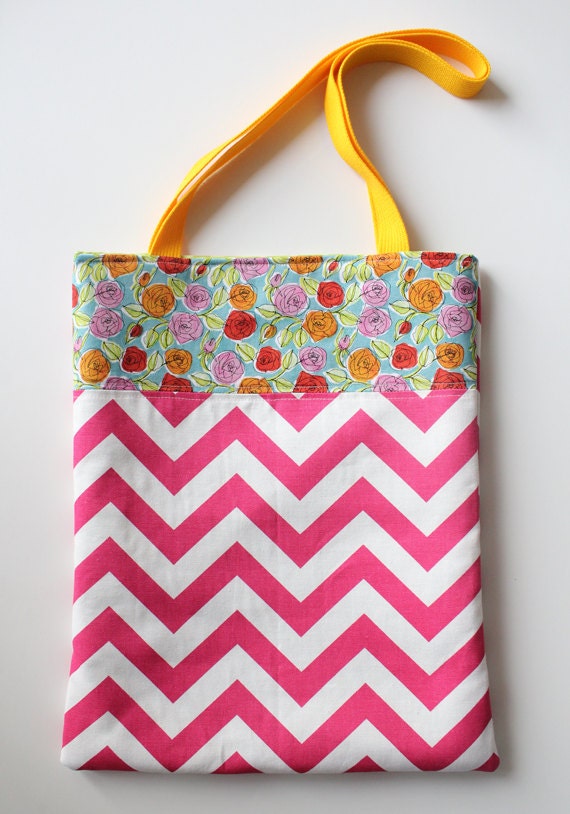 candy pink chevron & mod floral market tote bag