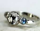 Topaz Engagement Ring, White Topaz Ring, Rose Cut Ring, Moonstone Ring, Sterling Silver Eternity Ring, Alternative Engagement Ring