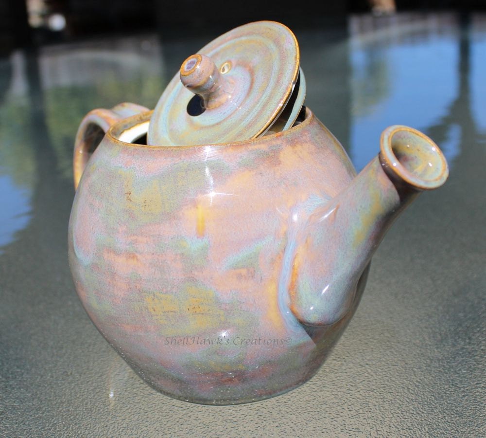 Opalescent Teapot in Pinks Lavenders and Blues