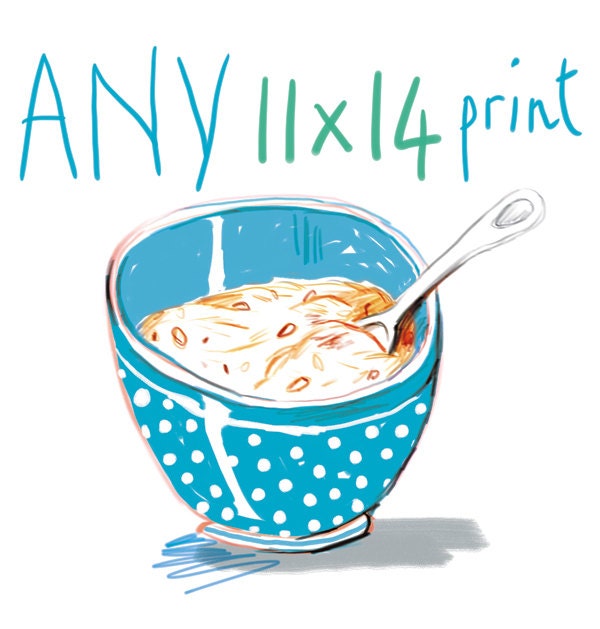Any 11X14 fine art print, Kitchen art, Watercolor food illustration