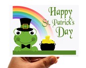 6 Happy St Patrick day Cards, Frog Rainbow and gold pot Card A532 Il_170x135