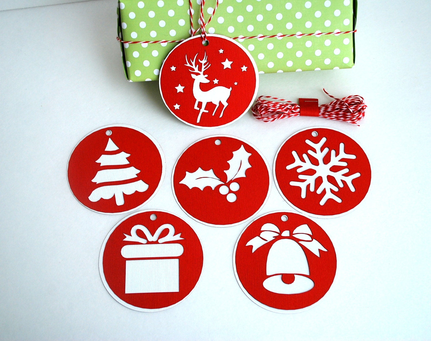 ON SALE Die cut Christmas Tags or Package Labels Set of 6 Tags, Mixed 6 designs A627 Il_170x135