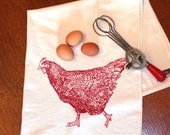 Chicken Flour Sack Towel - Deluxe Natural Tea Towel - Hand Screen Printed - Spring Chicken