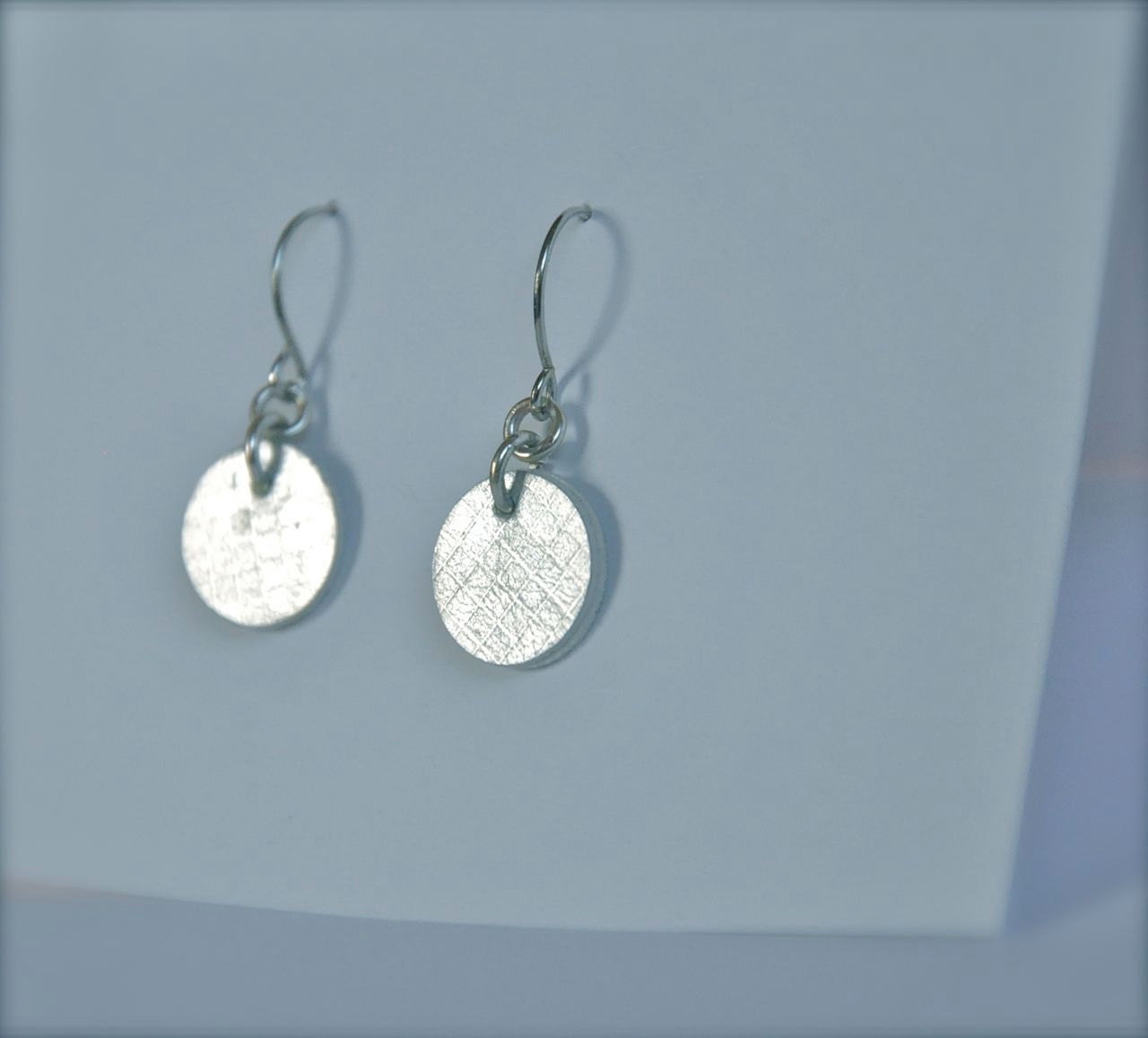 Silver Full Moon Earrings - Geometric Dangle Upcycled Recycled Fiber Jewelry